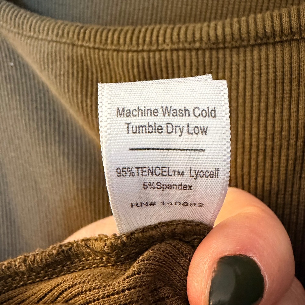 Marine Layer Women S Olive Green Ribbed Square Neck Short Sleeve Top Minimalist - Picture 4 of 7